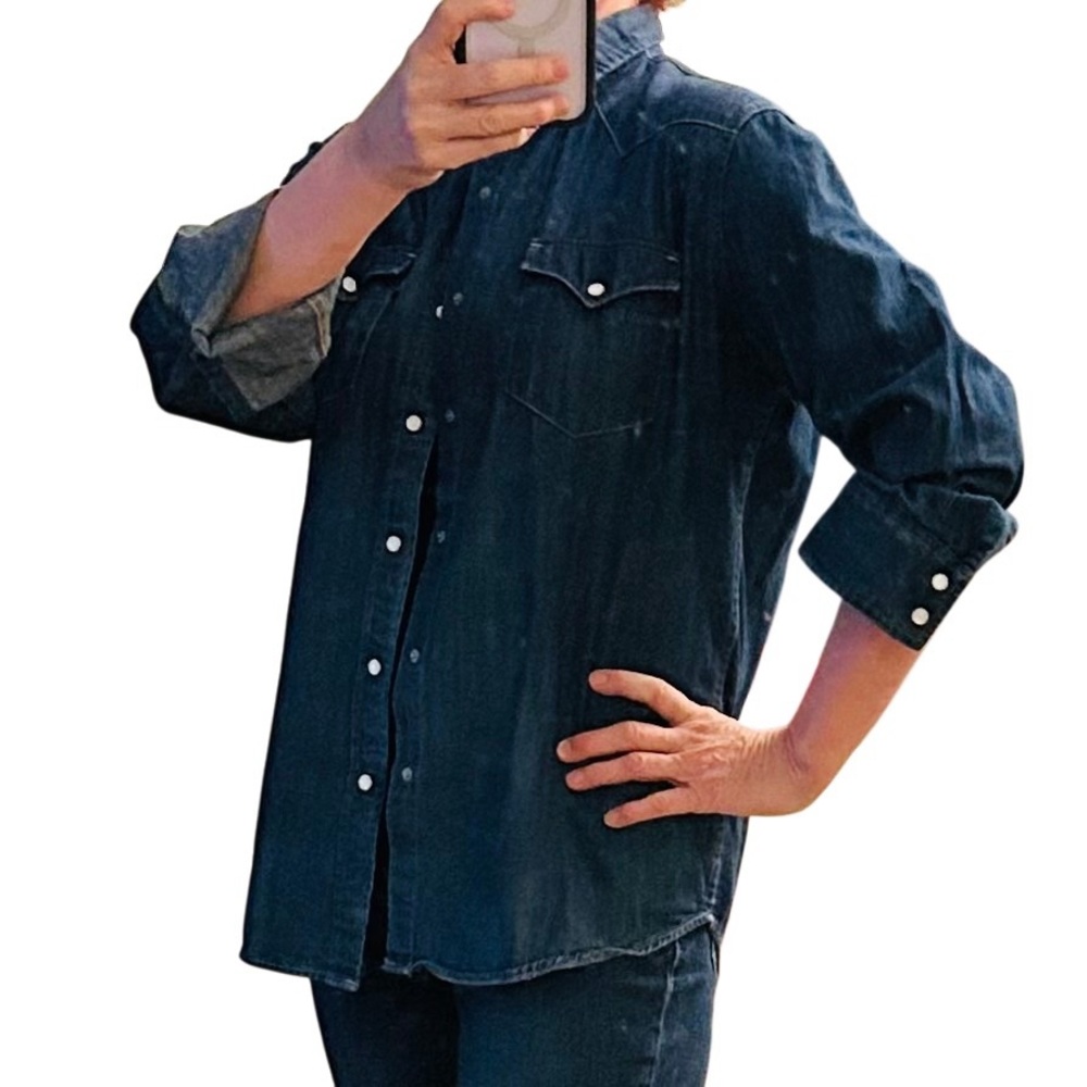 Levi’s Indigo Denim Pearl Snap Long Sleeve Button Up Shirt 100% Cotton L - Picture 6 of 16